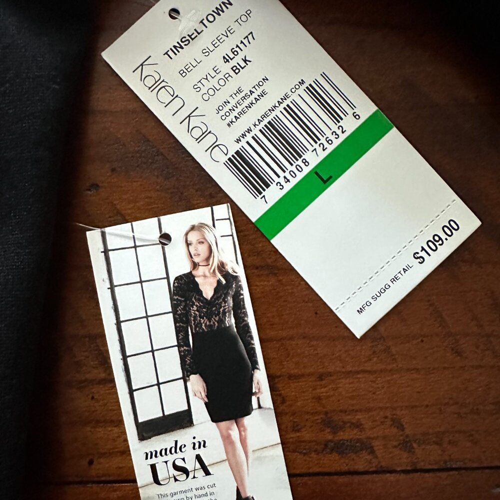 Karen Kane Women's NWT Large Off The Shoulder Black Bell Sleeve Top Date Night - Picture 8 of 9